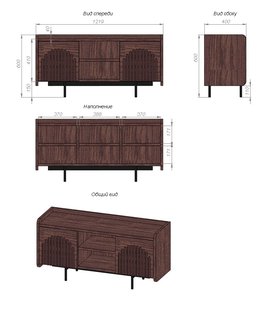 Тумба под ТВ Ретро из шпона 3 секции с открытой нишей-2
