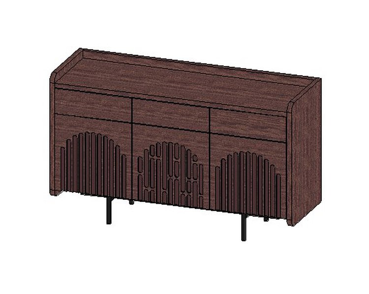 Тумба под ТВ Ретро из шпона 3 секции (ящики сверху)