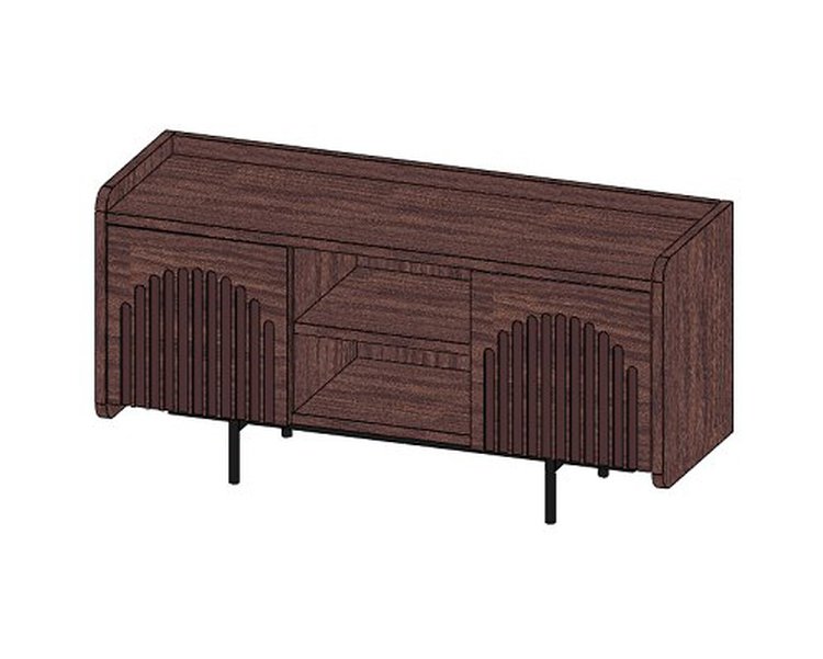 Тумба под ТВ Ретро из шпона 3 секции с открытой нишей